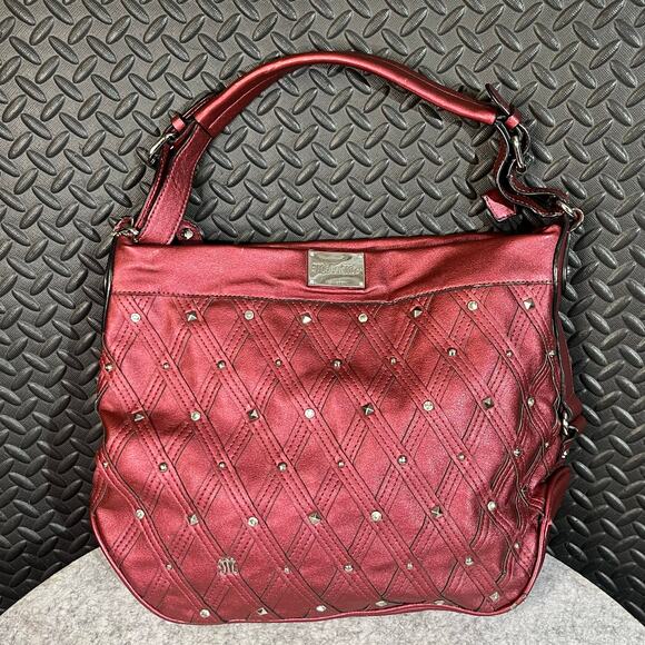 Vintage Y2K MISS ME Women’s Red Leather Shoulder Bag Gem Stone - Picture 1 of 8